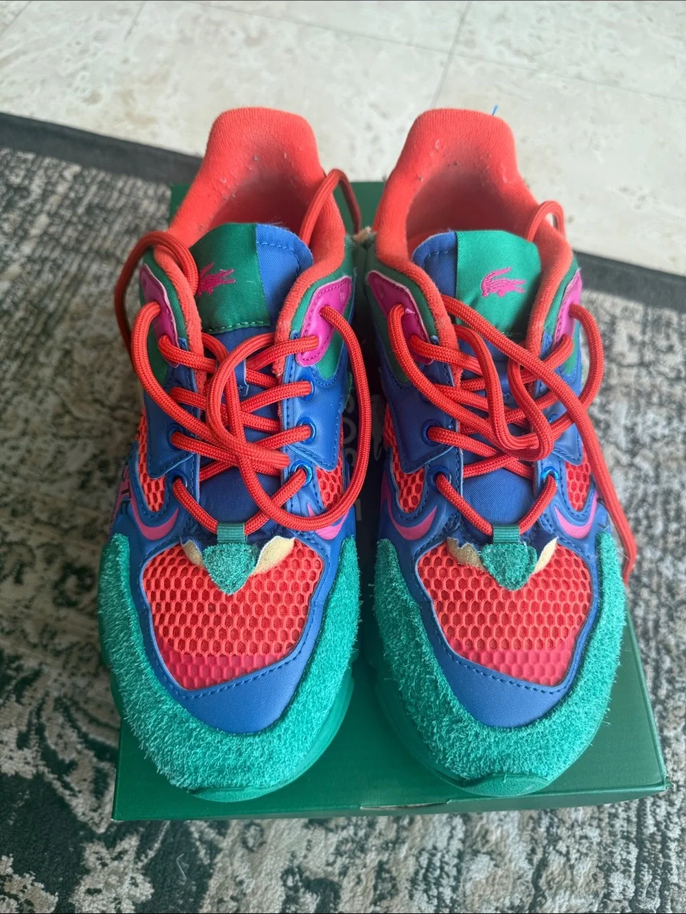 Lacoste size 8.5 L003 Neo 224 Vibrant Green/orange/Blue Sneakers